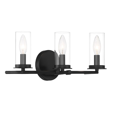 Designers Fountain Hudson 18in 3-Light Matte Black Coastal Indoor Vanity Light with Clear Glass Shades D268C-3B-MB